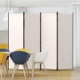 Kecreque Room Divider 4 Panel Folding Privacy Screen w/ 3 Wide Feet | 6FT Dressing Screen 88"W Room Partition Portable Wall Divider for Room Separation Office Bedroom Apartment Kid's Room，White