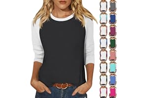 SLQDGMRYZ 3/4 Sleeve Tops for Women Raglan Contrast Crewneck Casual Shirts Three Quarter Length Loose Fit Summer Blouses
