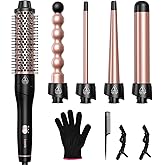 Lopeie 5 in 1 Wand Curling Iron Set, Hair Styling Tools with Thermal Brush and 4 Interchangeable Ceramic Barrels from 1/2 to 1 1/2 inch, Fast Heating, Dual Voltage Hair Curler, Gifts for Women