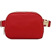 Lightweight Soft PU Pebbled Leather Sling Fanny Pack Belt Bag with Gold Metal Buckle (Red)