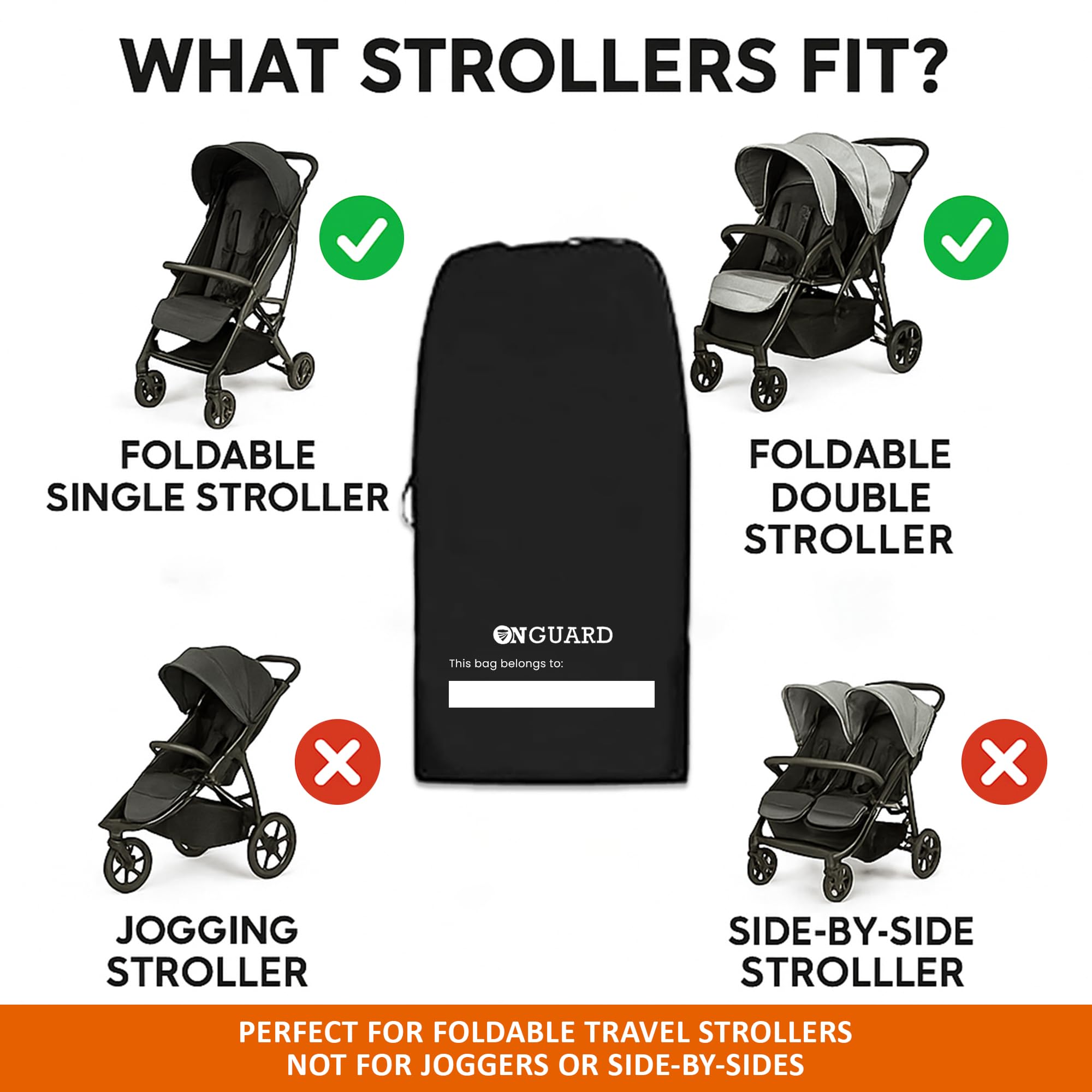 ONGUARD Waterproof Single and Double Stroller Bag for Airplane - Travel Stroller Cover for Air Travel and Storage - Gate Check Bag Backpack- Baby Airplane Essentials - Black