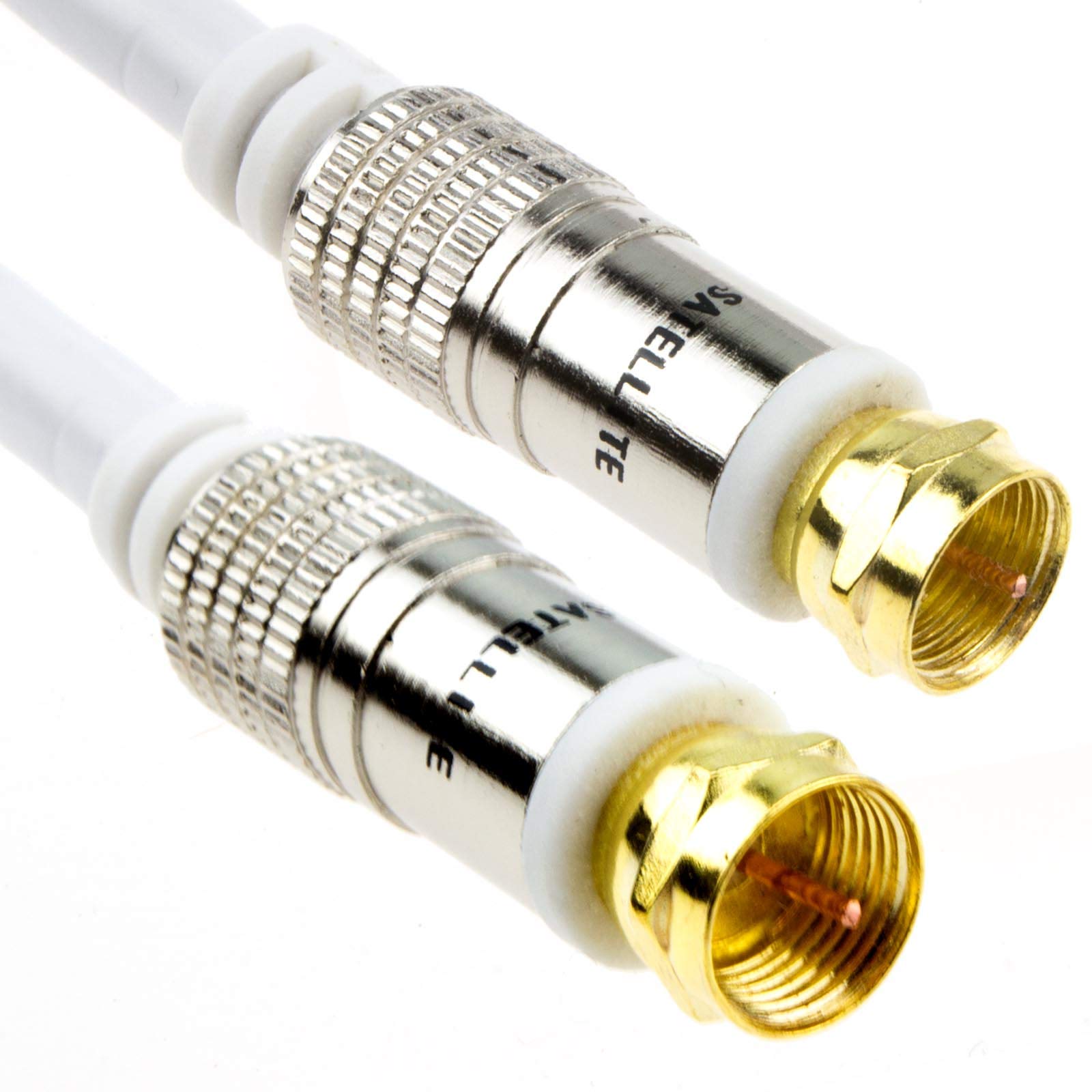 kenable Pure RG6 HD Satellite/Cable TV F Type Screw Plug to Plug Gold 2m WHITE [2 metres]