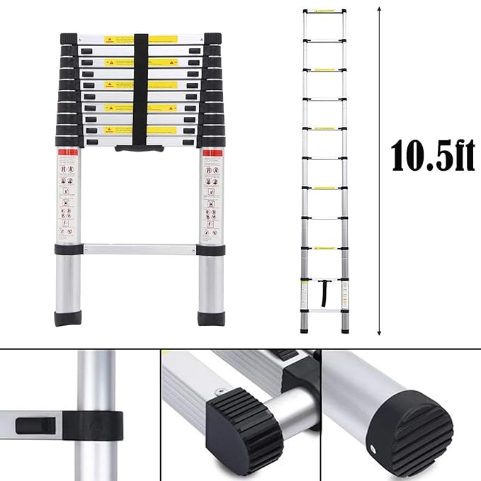 Retractable Ladder 3.2M 10.5ft with 330lb Load Capacity Aluminium