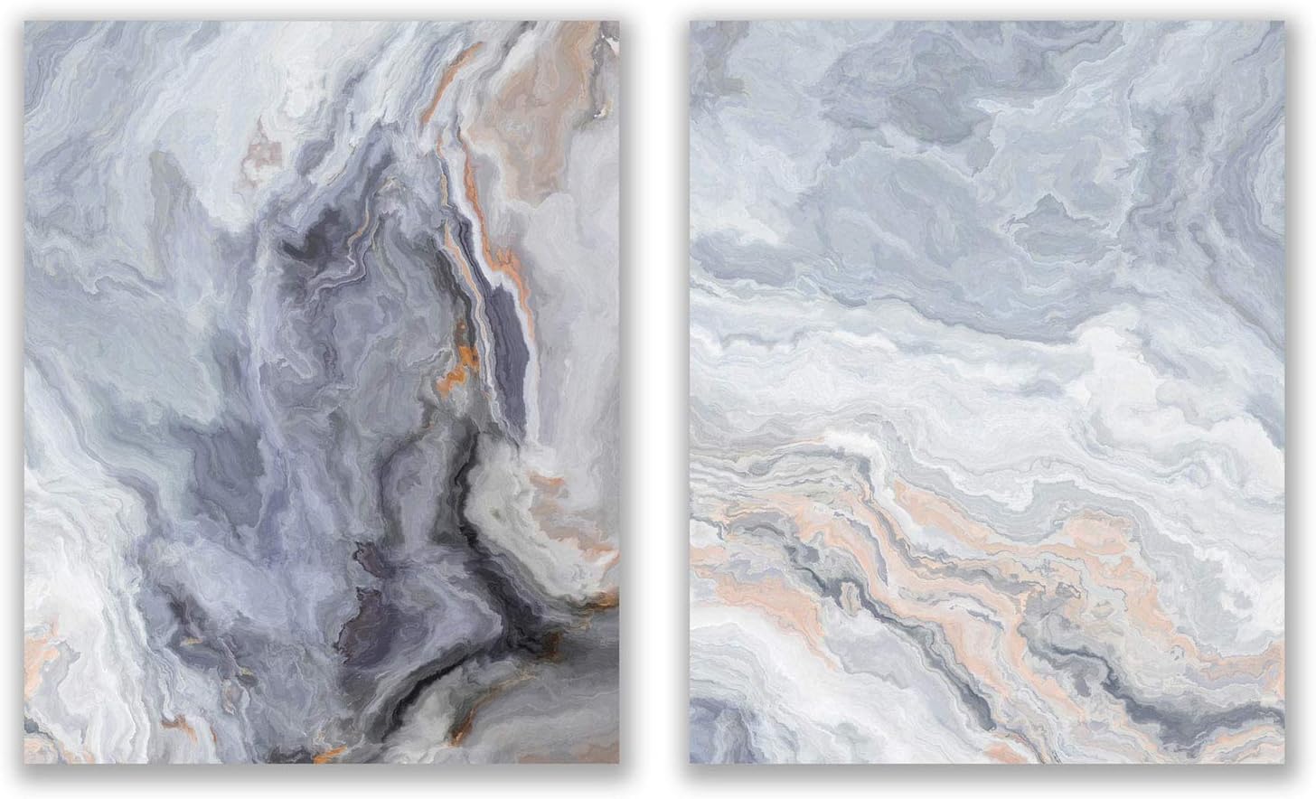 Dark Grey Agate Prints - Set of 2 (8x10) Glossy Modern Abstract Geode Gold Marble Wall Art Decor