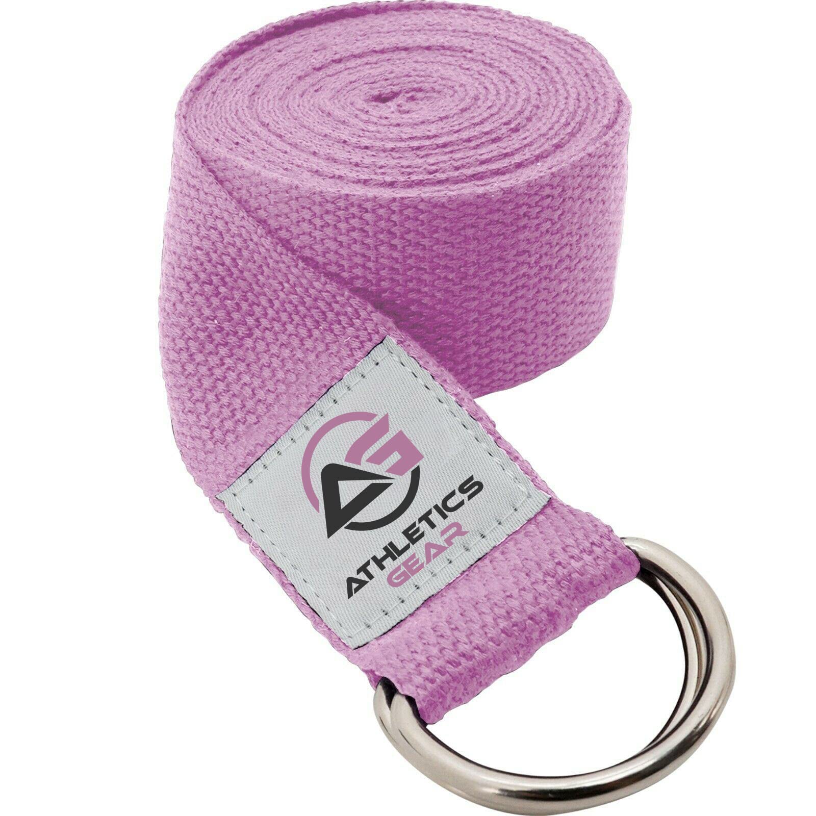 Yoga Strap Belt with Metal D-Ring Buckle, 6ft long & 1.5 inch wide, Made with Durable Cotton for Stretching and Flexibility (Pink)