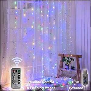 String Lights, 300 LED Window Curtain Twinkle Starry Lights, 8 Lighting Modes, Remote Control for Wedding, Party, Garden, Festival, Holiday Decorations – Multi Color