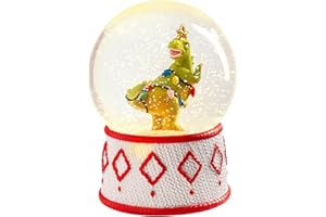 Bdor Dinosaur Snow Globe Christmas Decoration – Musical Lighted Battery Operated Ornament with Swirling Glitter for Kids – Holiday Tabletop Decor