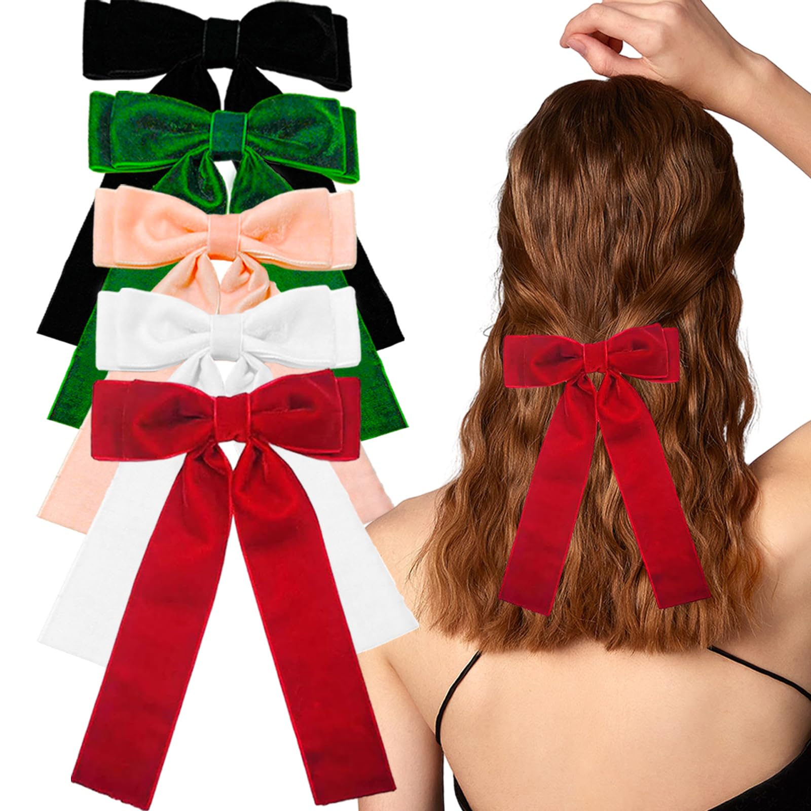 5 Pcs Velvet Hair Clips - Large French Bows for Women & Girls
