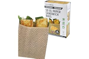 Lunchskins Compostable Food Storage XL Sandwich Bags, Chevron Design, 50 Bags - Eco-Friendly, Recyclable, Made Without PFAS and BPA