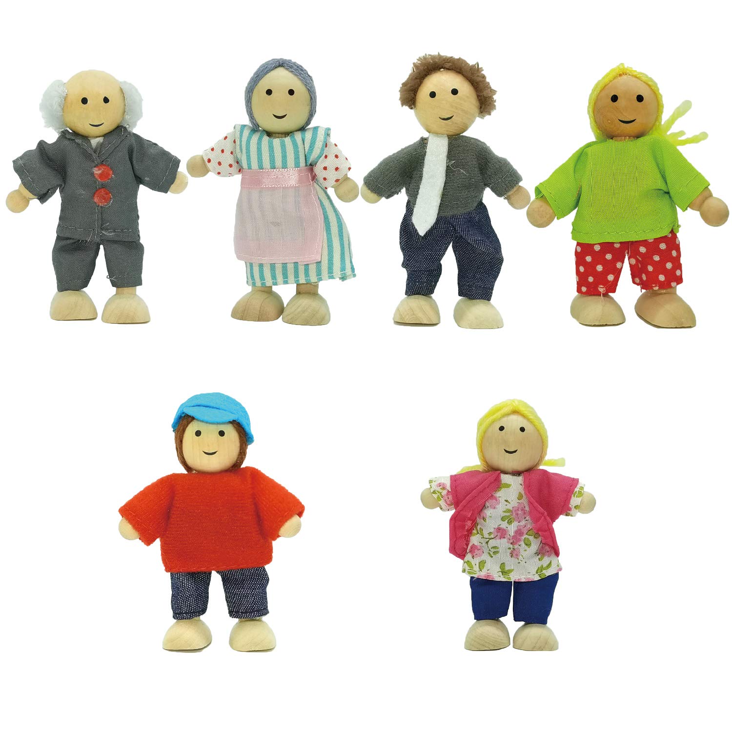 Buy Toydaze Wooden Dollhouse People Wood Dolls Family with Bendable Arms and Legs, 6Pack