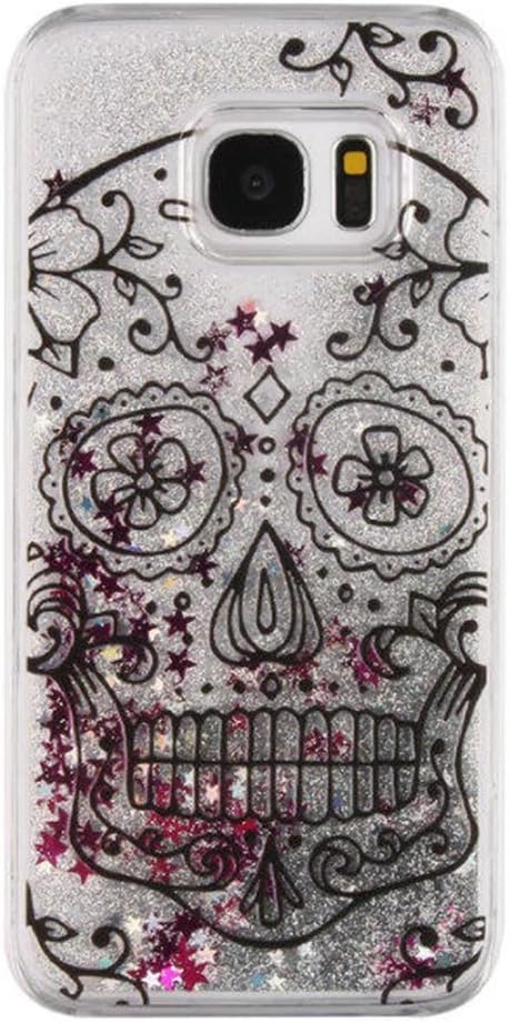 Galaxy S8 Plus Case,Colored Drawing Dandelion Angel Girl Polar Bear Print Floating Luxury Bling Glitter Sparkle Moving Stars Liquid Case for Samsung Galaxy S8 Plus (Skull-Silver)