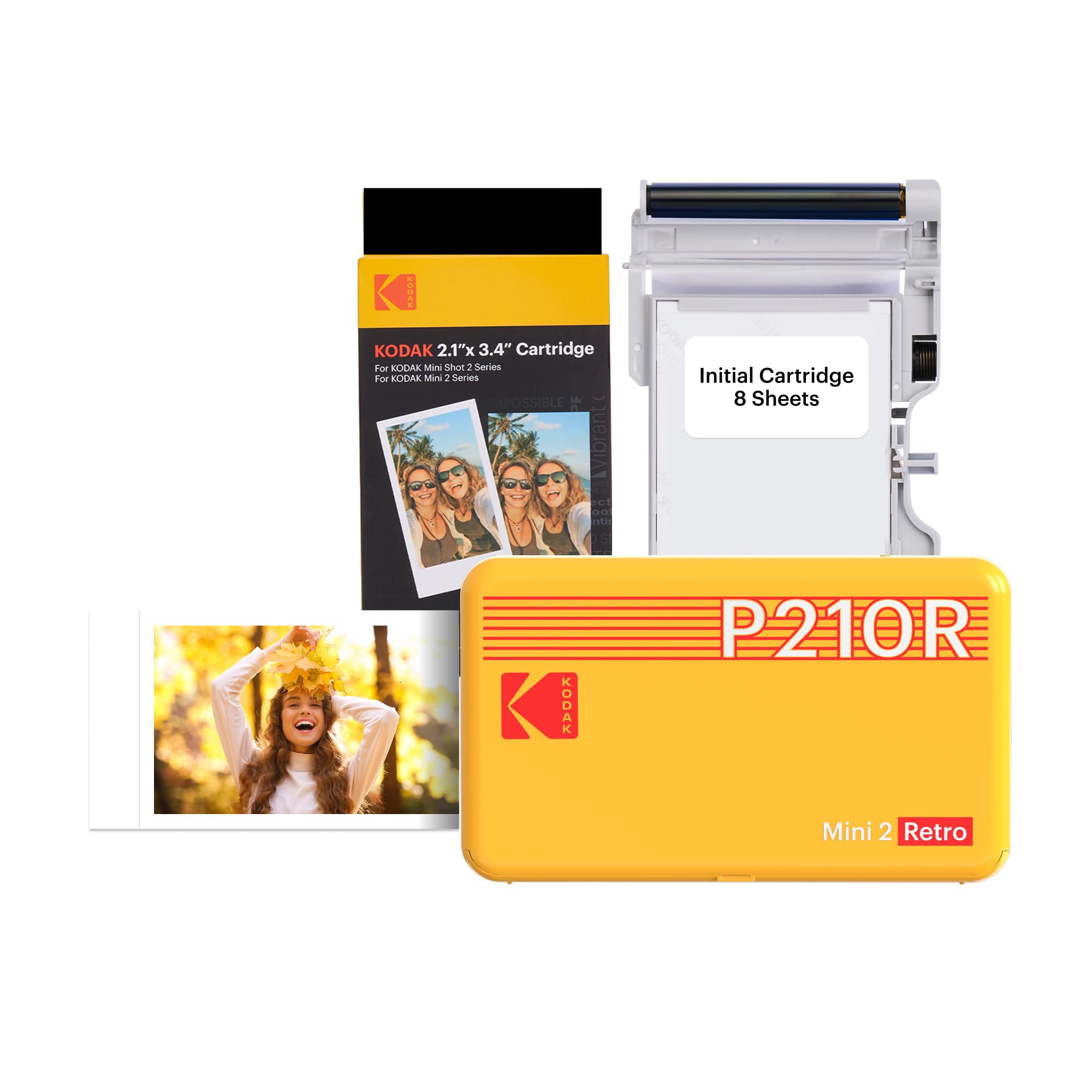 Impresora fotográfica portátil KODAK Mini 2 Retro 4PASS, 2,1 x 3,4 pulgadas, impresora de imágenes instantánea para iPhone y Android, regalo de impresora fotográfica, paquete de 38 hojas, amarillo