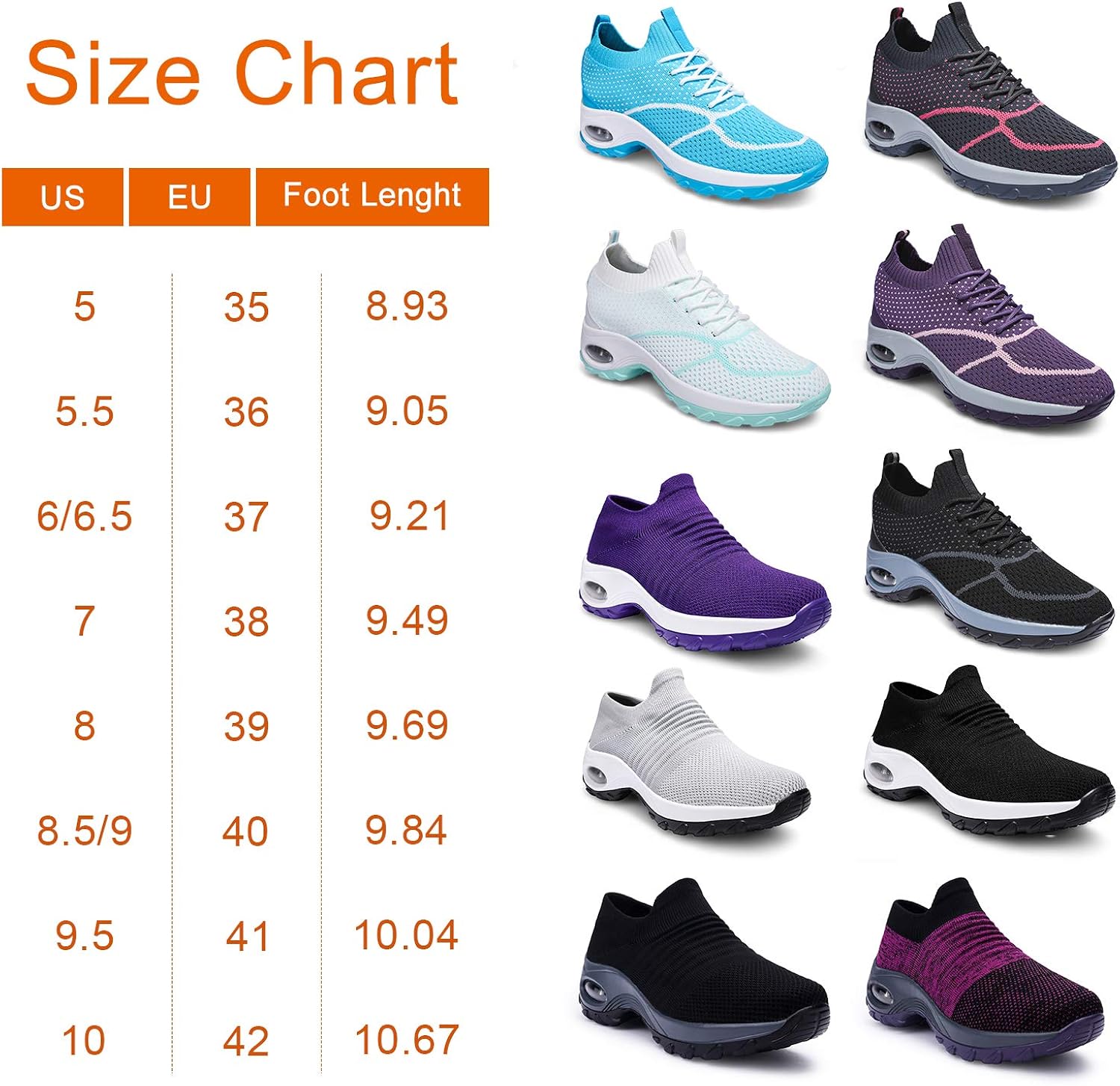  | ANLUKE Women's Walking Sock Shoes Slip On Air Cushion Platform Mesh Breathable Tennis Running Sneakers | Walking