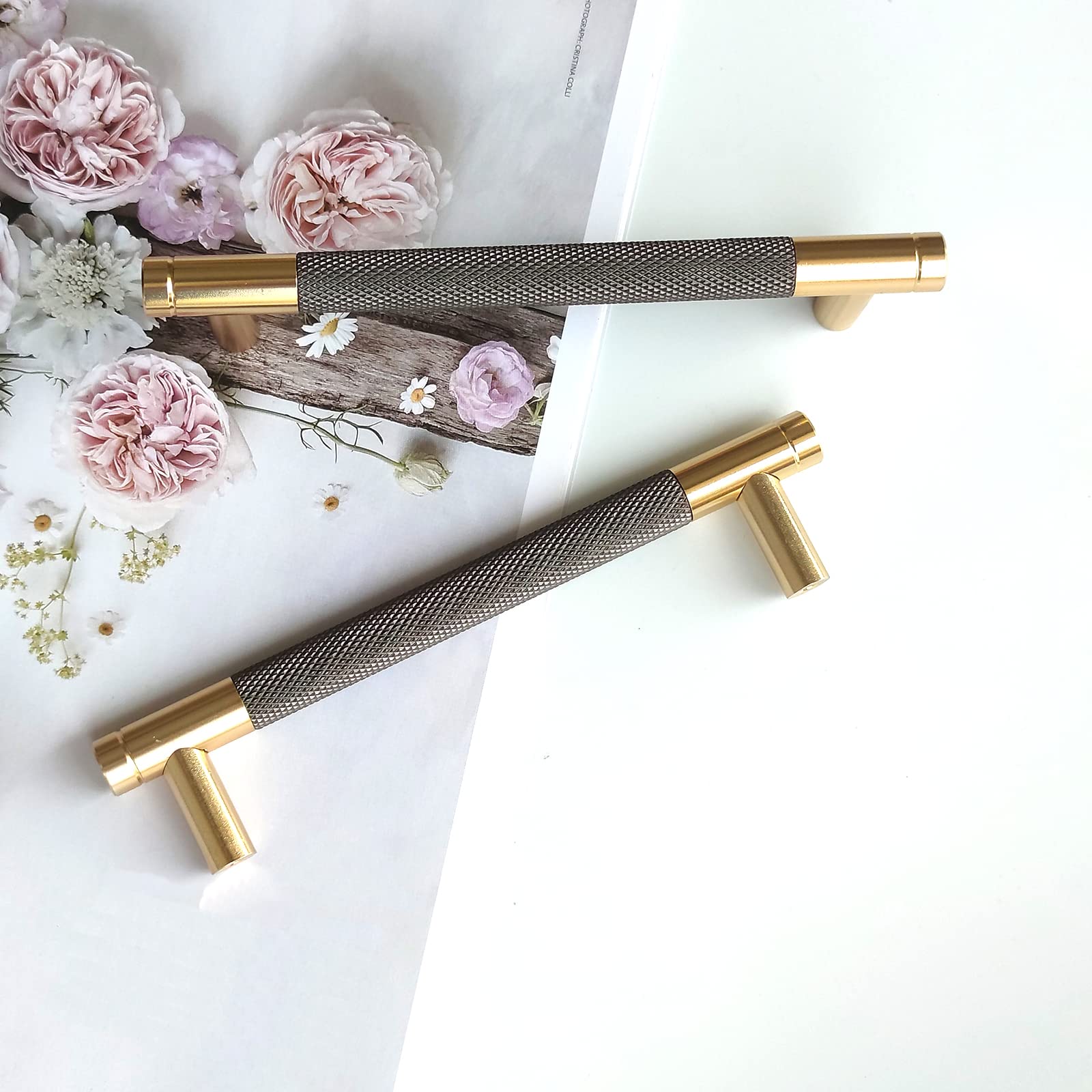 2 Pack Cabinet Handles, Gold Modern Handles, Furniture Handles, 128 mm, Hole Spacing, Door Handles, Kitchen Drawer Handles, Vintage Handles for Kitchen Cupboards, Chest of Drawers (golden grey)