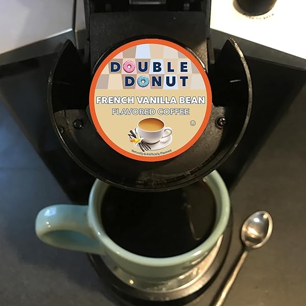 FRENCH VANILLA COFFEE PODS, VANILLA BEAN FLAVORED IN RECYCLABLE SINGLE SERVE VANILLA PODS FOR THE KEURIG K CUPS COFFEE MAKERS, MEDIUM ROAST, FROM DOUBLE DONUT – 24 COUNT