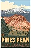 Art of PlacePikes Peak Colorado Giclee Art Print Poster from Travel Artwork by Artist Paul A. Lanquist 12" x 18"