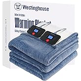Westinghouse Electric Blanket King, Flower Jacquard Heated Blanket King Size with 10 Heating Levels and 1-12 Hours Auto-Off, Flannel to Sherpa Reversible, Machine Washable (90" x 100", Blue)