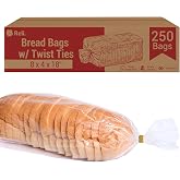 Reli. Bread Bags with Ties | 8 x 4 x 18" | Plastic Bread Bags for Bakery | 250 Bags, 250 Twist Ties | Bulk Bread Bags for Homemade Bread Loaf Packing | Clear, Large