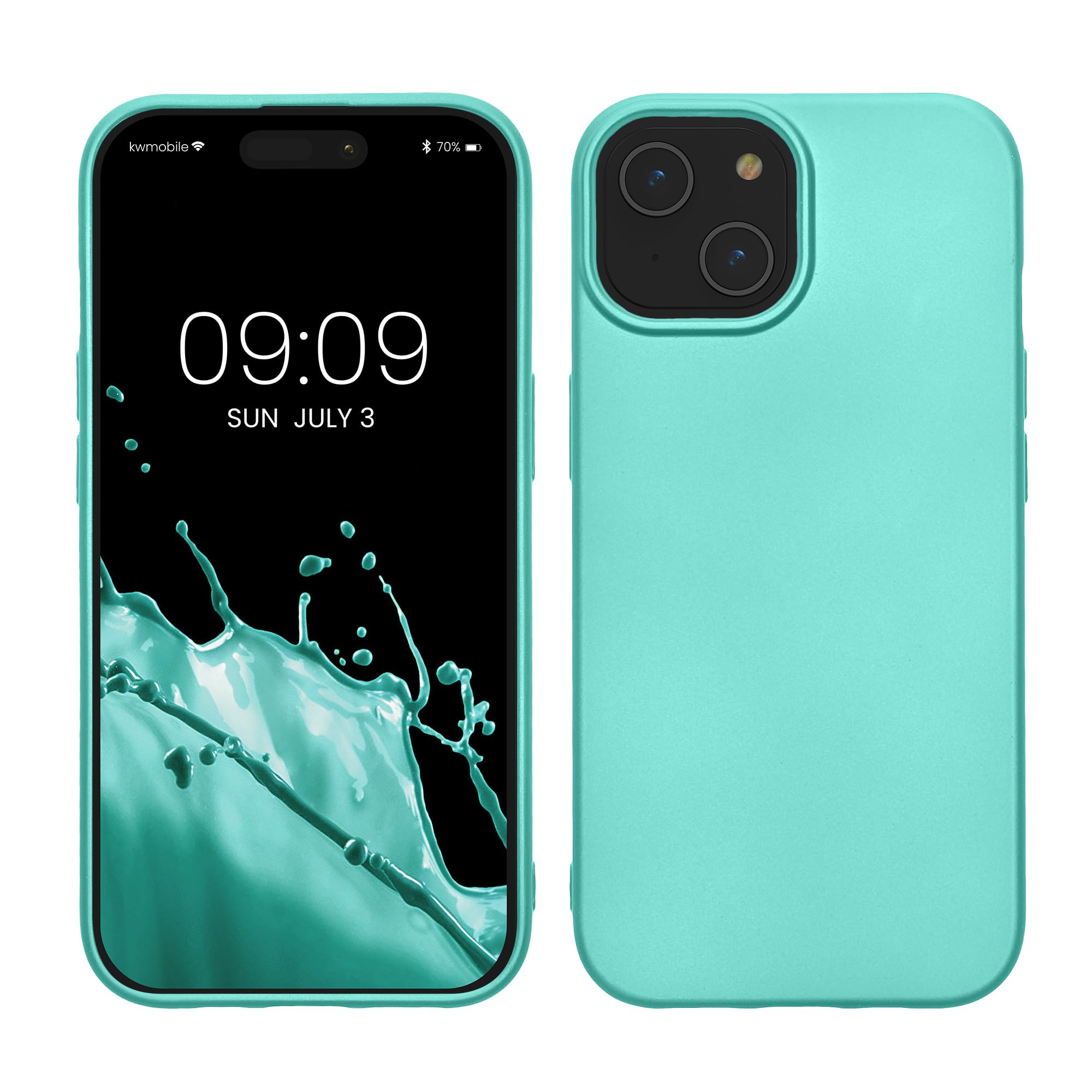 kwmobile Case for Apple iPhone 15 Case - Soft Slim Metallic TPU Silicone Cover - Metallic Turquoise — image 1