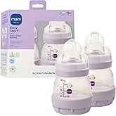 MAM 4.5oz Easy Start Anti-Colic Wide Neck Vented Baby Bottle, Extra Slow Flow Breastfeeding-Like Silicone Nipple, Reduces Colic, Gas & Reflux, Easy to Clean, BPA Free, 0+ Months, Made in Europe