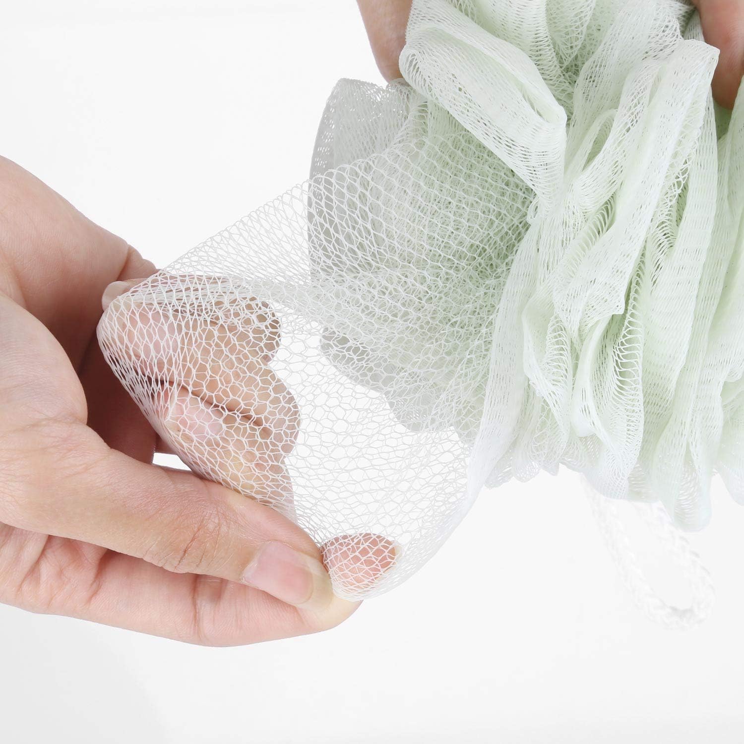 8 Pack Mesh Pouf Bath Sponge, Mesh Loofah Body Exfoliating Shower Ball Shower Sponge, White, Grey, Green, Light Brown - Image 4