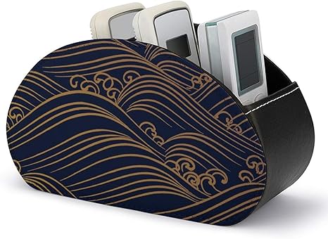 Amazon リモコンラック リモコンホルダー 和風 波柄 リモコン立て リモコン収納 5格仕切り Puレザー 卓上収納ボックス 多機能収納ケース 小物入れ オフィス リビング ベッドルーム ペン立て リモコンラック オンライン通販