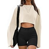 Remidoo Women's Casual Cropped Sweatshirt Long Sleeve Crop Top Crewneck Pullover Shirt