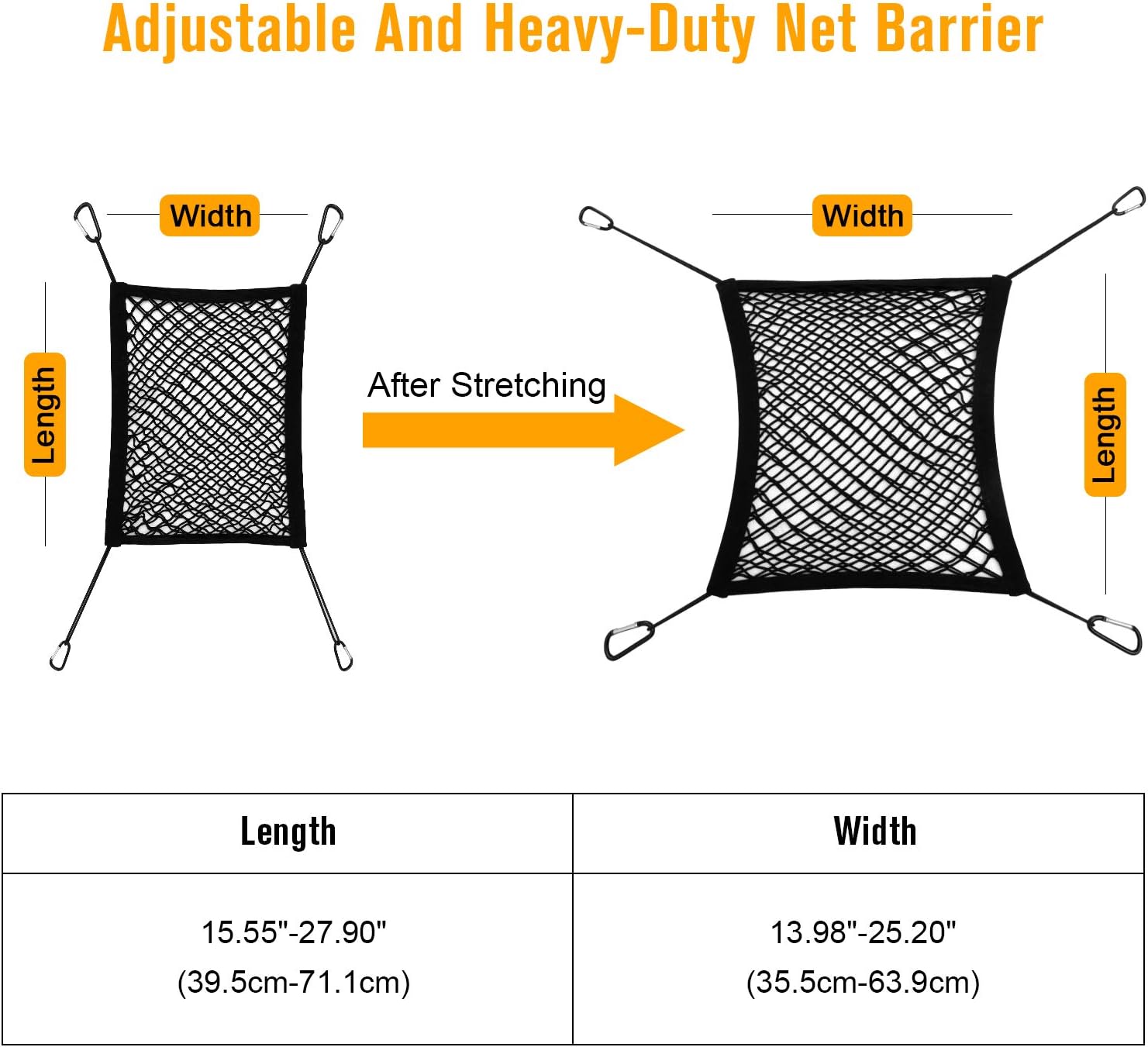 rabbitgoo Dog Car Net Barrier, 13.98" × 15.55", Metal Hooks & Stretchable Mesh Obstacle, Back Seat Net Organizer, Design for Pet Disturb Stopper & Storage Pouch, Drive Safely with Children & Pets : Pet Supplies