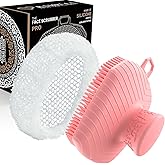 RamPula Face Scrubber & African Net, Silicone Exfoliating Brush for Men, Facial Cleansing Brush, Manual Waterproof Cleansing Skin Care, Blackhead Removing Pore Cleansing Massaging Face Brushes - Pink