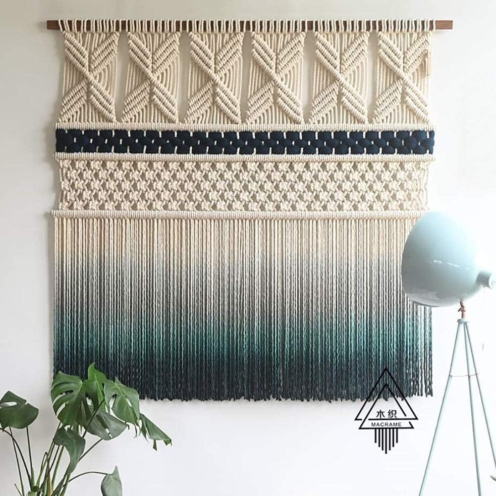 DL&VE Home Decoration for Apartment Living Room Gallery Background,Handmade Woven Wall Decor,Large Bohemian Tapestry,Dip Dyed Macrame Wall Hanging Blue 100x90cm(39.4x35.4inch)