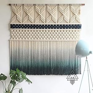 DL&VE Home Decoration for Apartment Living Room Gallery Background,Handmade Woven Wall Decor,Large Bohemian Tapestry,Dip Dyed Macrame Wall Hanging Blue 100x90cm(39.4x35.4inch)