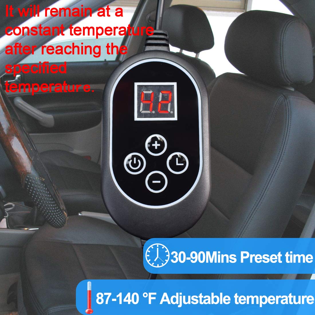SEIUCAN Car Heated Seat Cushion with Intelligent Temperature Controller & Timer Setting Universal Fit for Most Car(12Volt,Black)