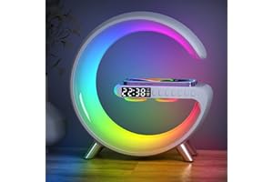 BKDRL Bluetooth Speaker Lamp with Wireless Charger, RGB Night Light, Alarm Clock, App Control - White