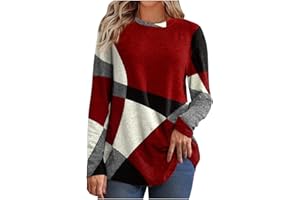 BXJX Women Fall Long Sleeve Tops 2024 Casual Crewneck Geometric Print Shirts Plus Size Fall Fashion Clothes