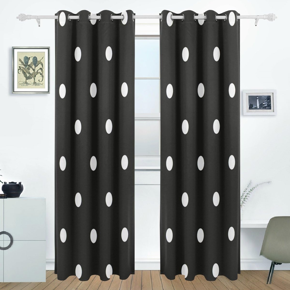 Amazon Com Aideess White Black Polka Dot Blackout Curtains
