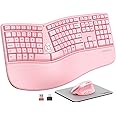 MEETION Ergonomic Wireless Keyboard and Mouse, Split Arch Keyboard with Cushioned Wrist Palm Rest, Ergo Vertical Mouse, Natural Typing Full Size Rechargeable, Windows/Mac Pink