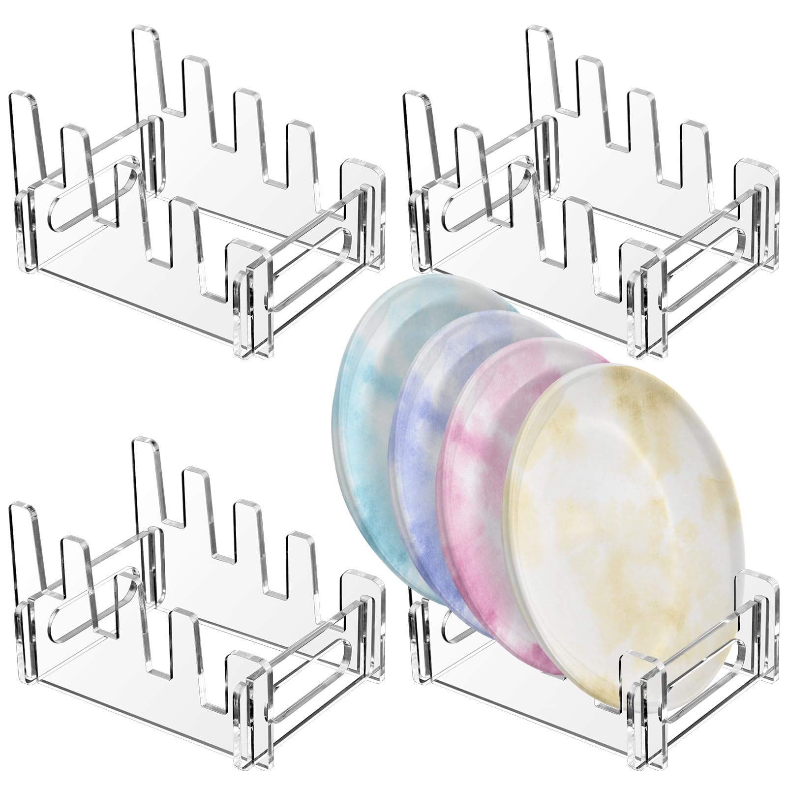 Photo 1 of Wenqik 4 Pack Acrylic Plate Stands for Display Clear Dinnerware Display Stand China Plate Holder Racks Organizer for Cabinet Home Supplies