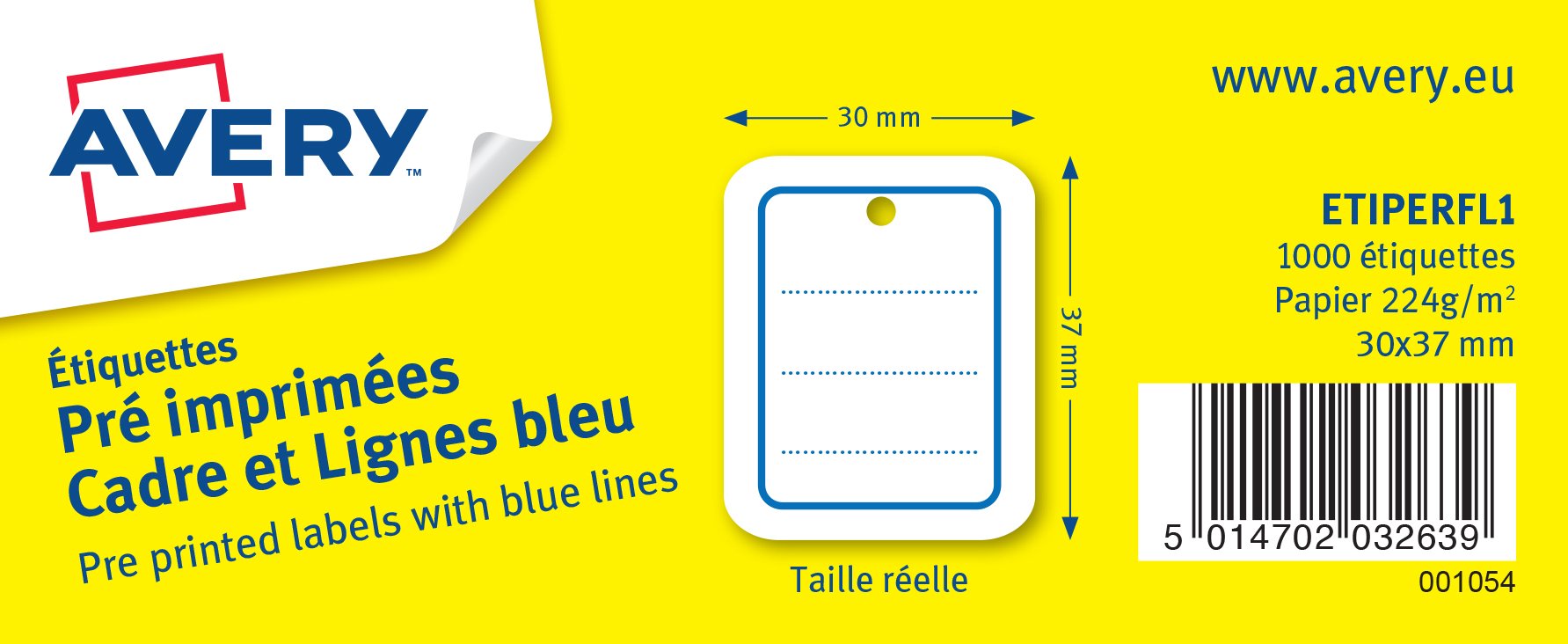 AVERY - Box of 1000 Labels with Frame and Blue Lines - 30 x 37 mm