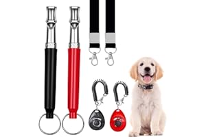 MVWARJ 6 Pack Ultrasonic Dog Whistle,Ultrasonic Silent Dog Whistle with Lanyard Professional Recall Dog Stop Barking Control Device Training Whistle for Dog,with Black Strap Lanyard and Clicker (Black+Red)