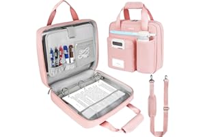 JAFFZORA Zipper Binder 3 Ring with Shoulder Strap, 700 Sheets Capacity 3 Inch Binder with Zipper Fits 13 Inch Laptop for School and Office,Pink