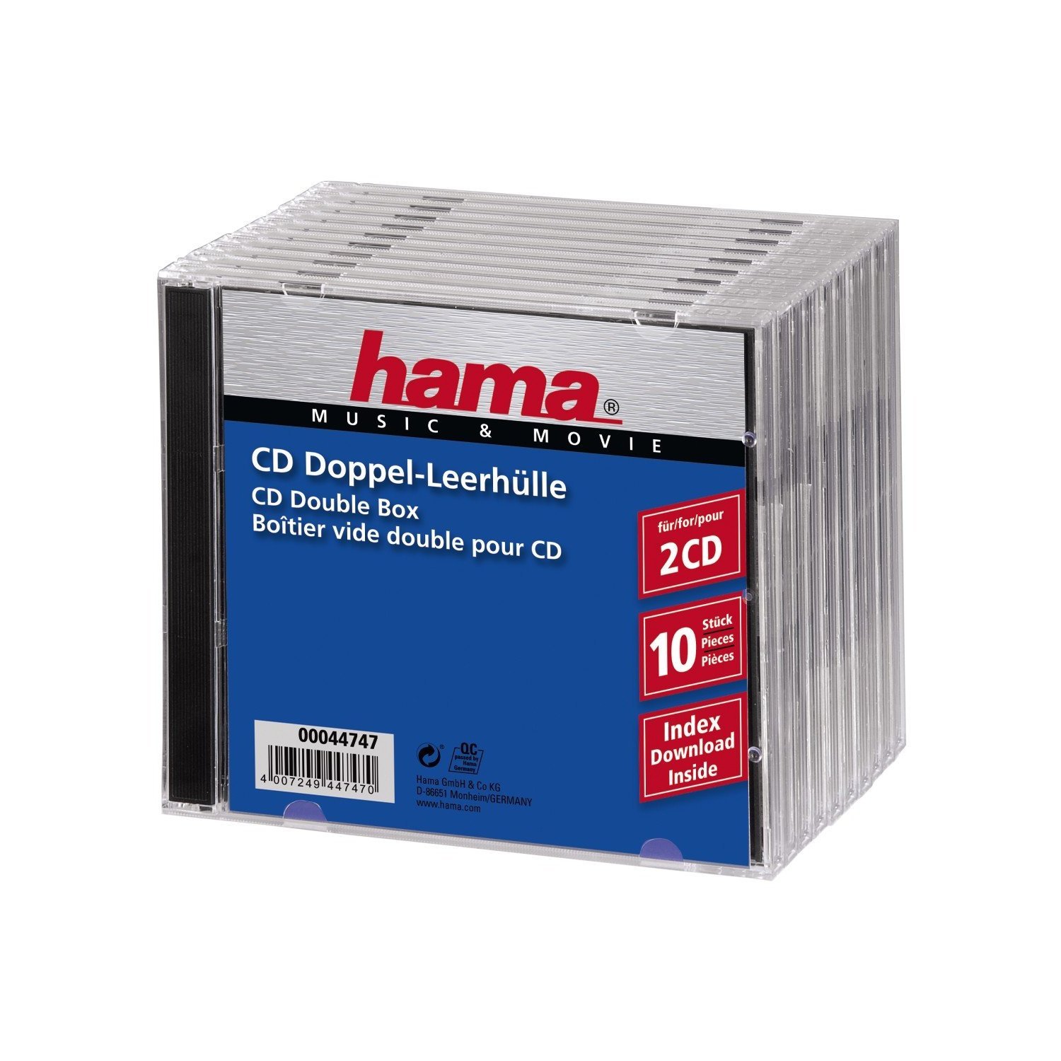 Hama | Dual CD/DVD Jewel Double Case | 10 Pack | Black