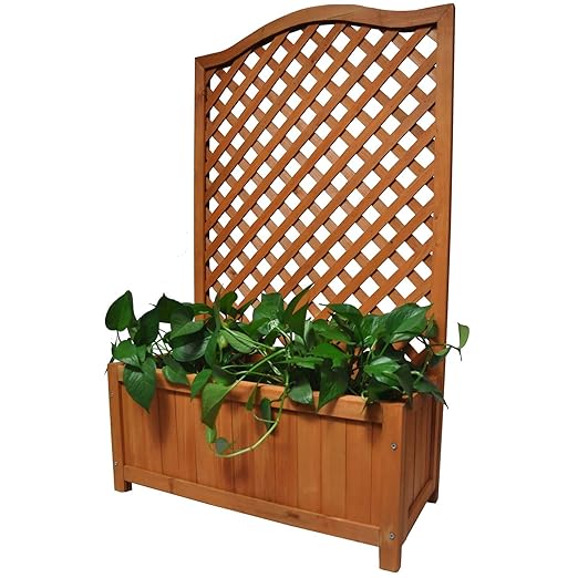 Gr8 Garden Rectangular Wooden Planter With Lattice For Vines Garden
