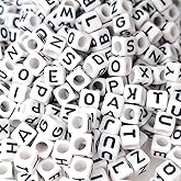 500 Pieces 6x6mm White Cube Acrylic Alphabet Letter Beads A-Z Mixed Plastic Shape Loose DIY Beads for Jewelry Making Bracelets Necklaces Key Chains (Black on White)