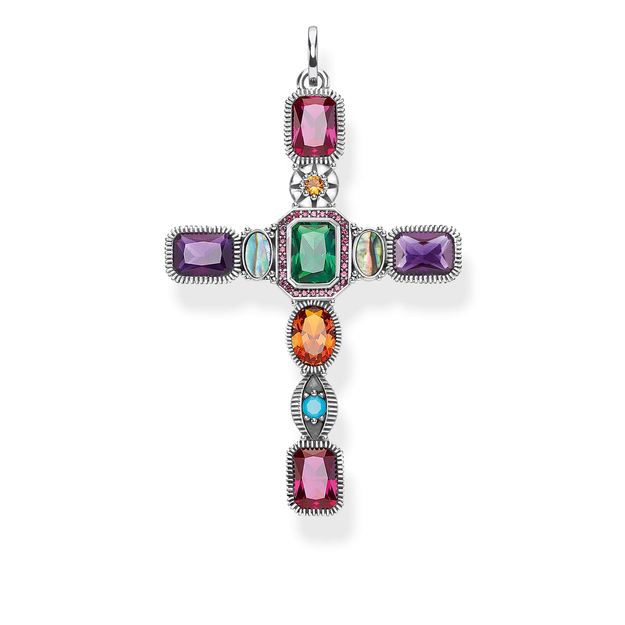 THOMAS SABO pendant Cross colourful stones 925 Sterling Silver, Blackened