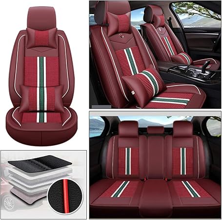 Amazon レザー 車用シートカバー 防水 防汚 クッション カー シートカバー に適合 Nissan 日産 デイズ ノート フェアレディz 180sx Nv150 Ad 軽自動車 普通車 前席 運転席 助手席 赤 車 バイク 車 バイク