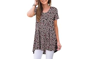 POPYOUNG Women's Summer Long Tunic Top To Wear With Leggings Short Sleeve Shirt Loose Fit Dressy