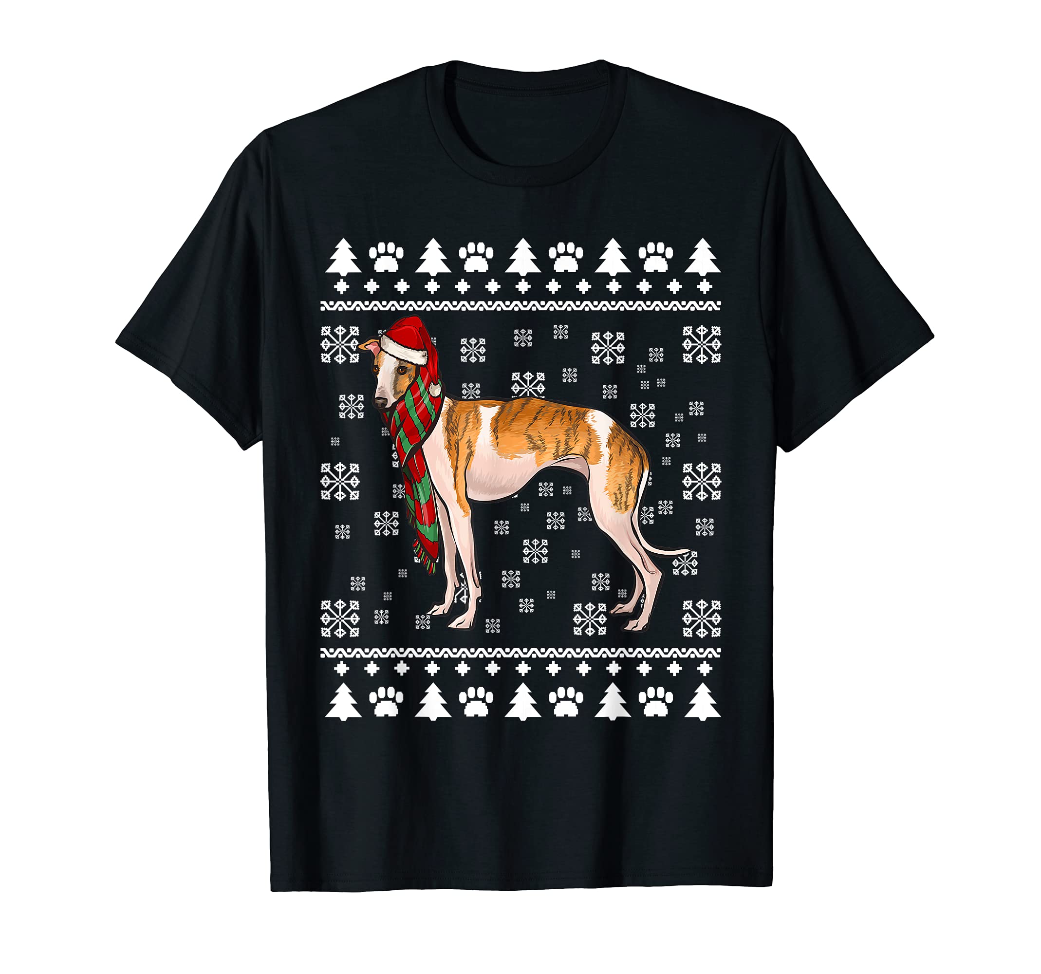 Whippet Dog Santa Hat Xmas Ugly Christmas T-Shirt