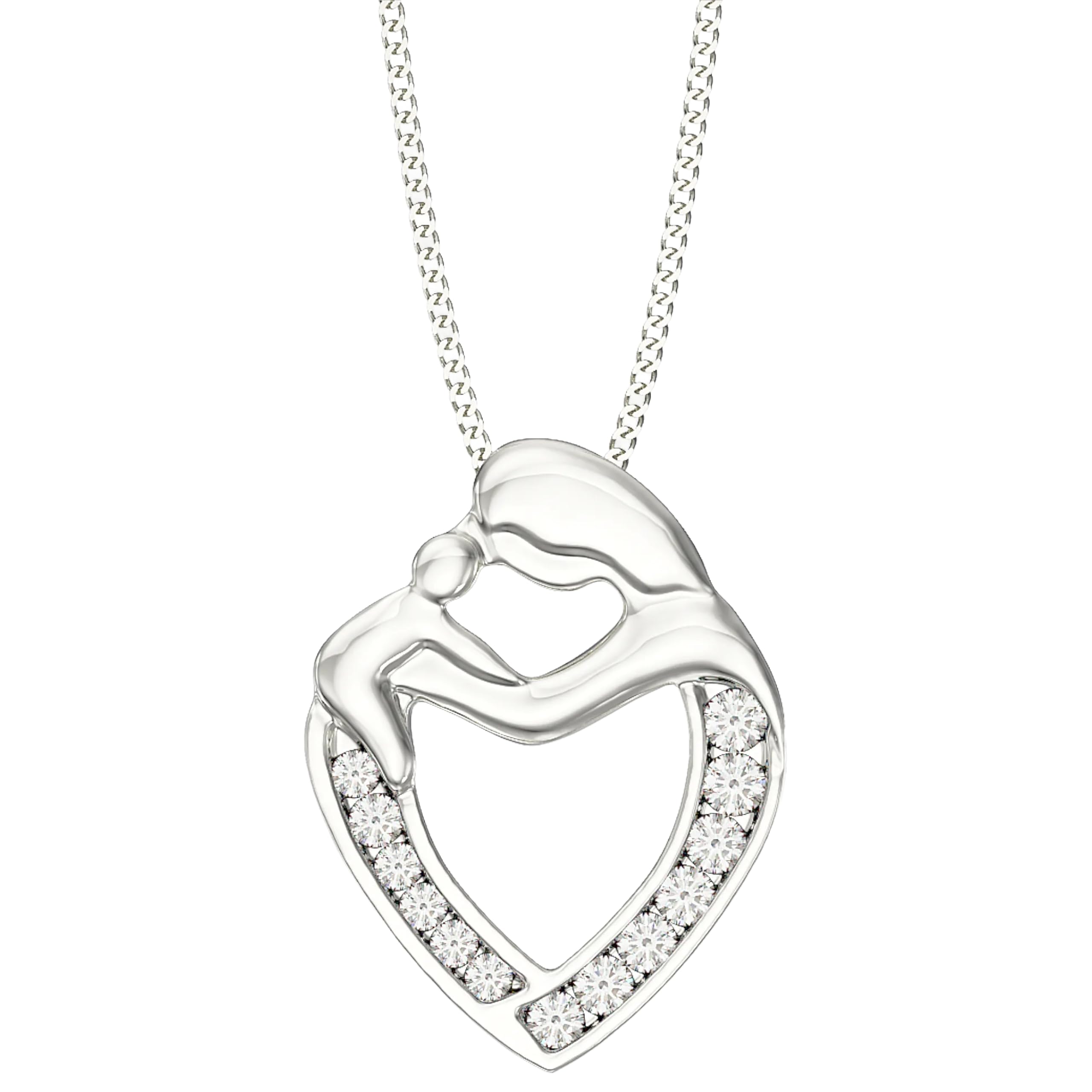 Aeon Jewellery Mother & Child Necklace - 925 Sterling Silver & Cubic Zirconia Heart Pendant | Polishing Cloth Included | Jewellery Gifts for Mothers