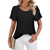 Triratna Chiffon Blouses for Women Business Casual Petal Short Sleeve Office Work Tops Dress Tunic Shirts