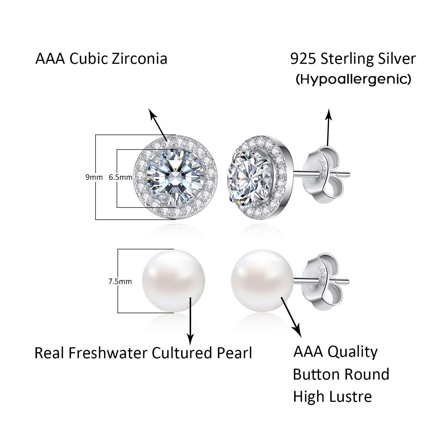 3 Pares Pendientes de plata con cristales y perla de las Mujeres Aretes Pendientes Piercing Joyería de Moda